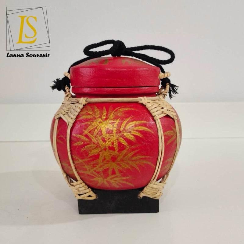 Handmade Bamboo Rice Box - Unique Authentic Thai Souvenir Jar 6