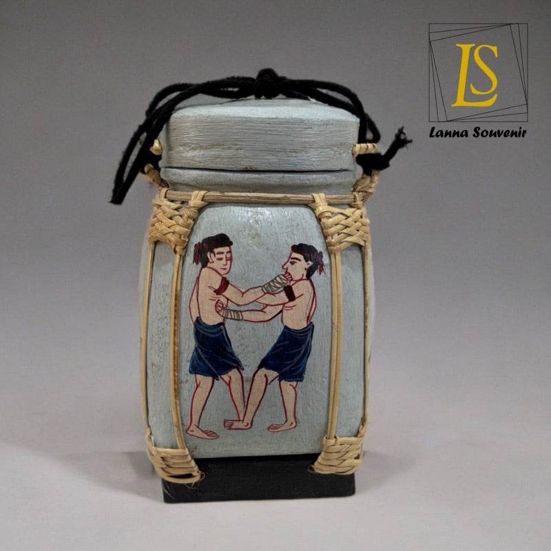 Handmade Thai decorative jar with traditional painting and woven accents from One-Sake.com