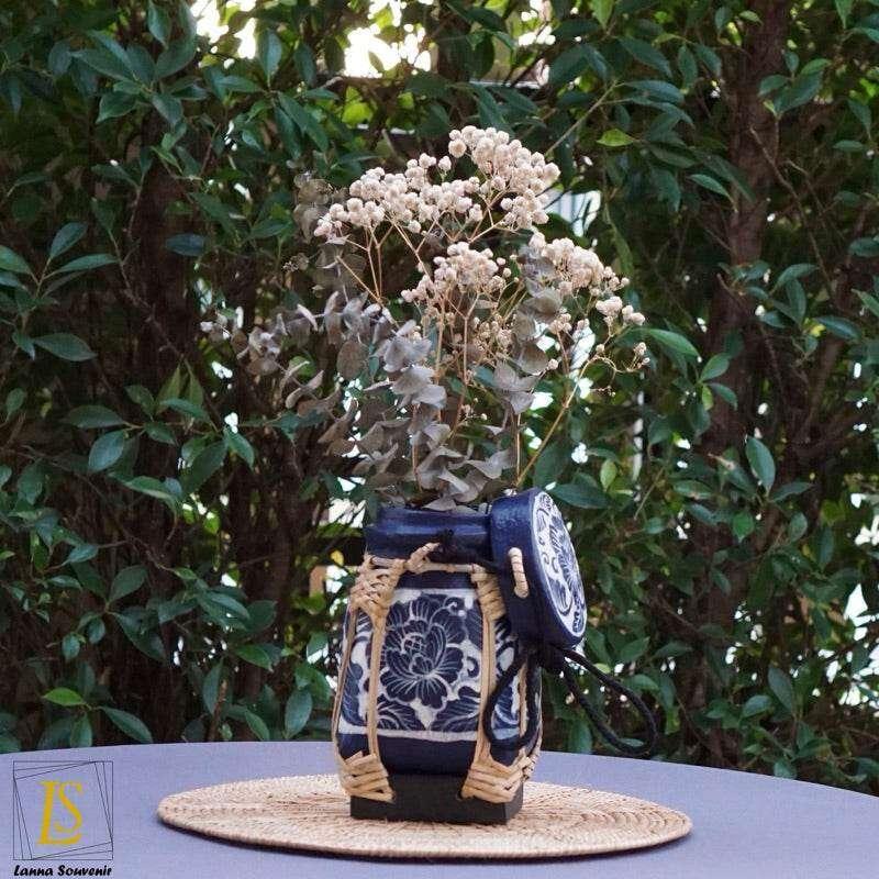 Handmade Thai Rice Basket Vase - Mini Lanna Bamboo Decorative Jar