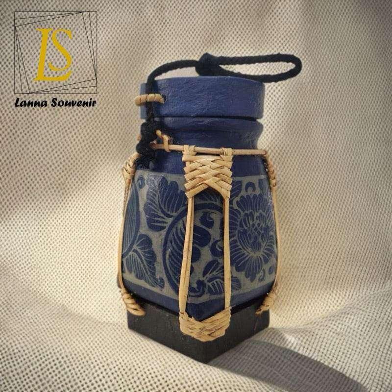 Handmade Thai Rice Basket Vase - Mini Lanna Bamboo Decorative Jar A2