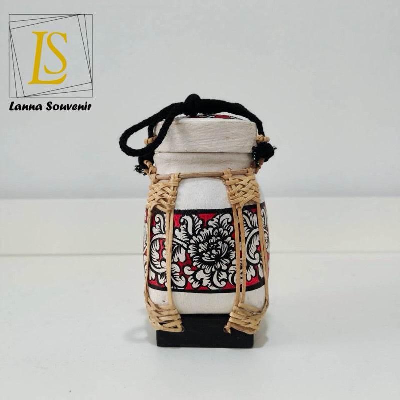 Handmade Thai Rice Basket Vase - Mini Lanna Bamboo Decorative Jar A6