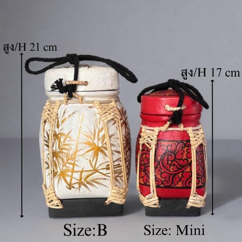 Handmade Thai Rice Basket Vase - Mini Lanna Bamboo Decorative Jar