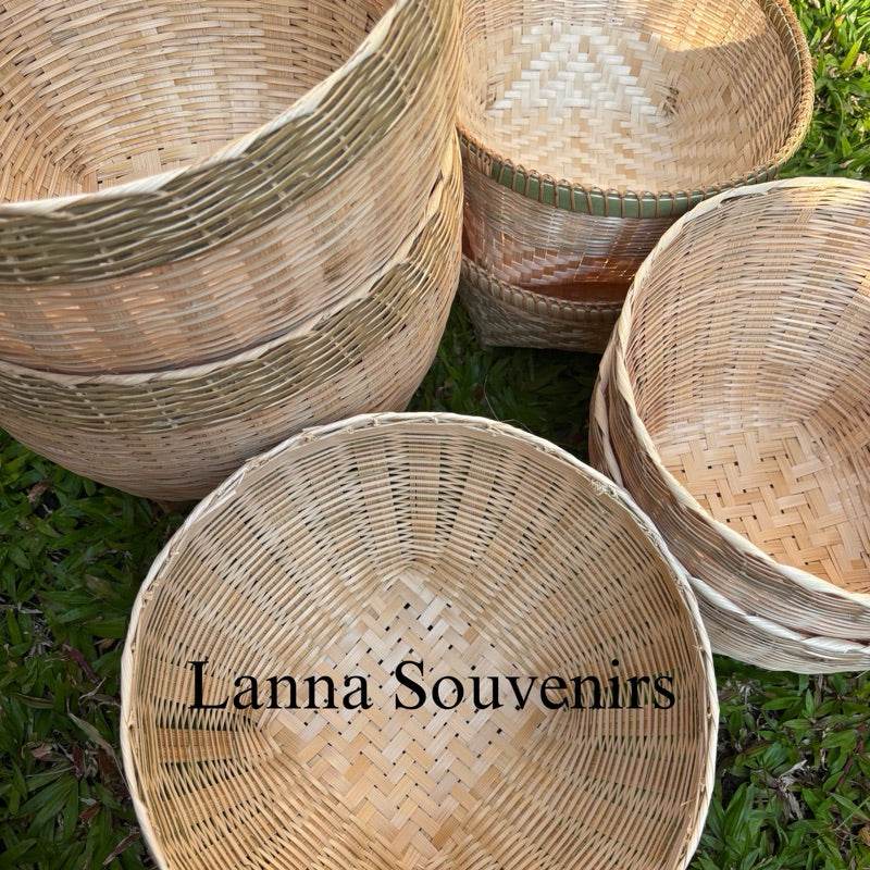Handmade Thai bamboo basket set with natural woven texture for storage and home organization