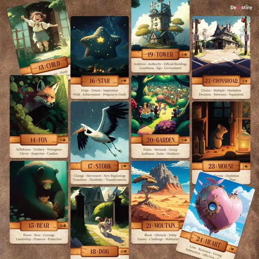 Le Claire Lenormand Deck – 36 Cards | Unique Ghibli-Style Cartoon Characters | Compact 10.4 x 7.3 cm | Spiritual & Fortune-Telling Oracle