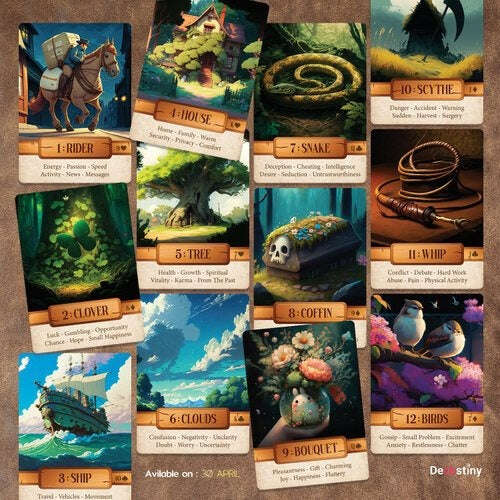 Le Claire Lenormand Deck – Unique 36-Card Divination Set with Whimsical Ghibli-style Artwork, Compact 10.4 x 7.3 cm