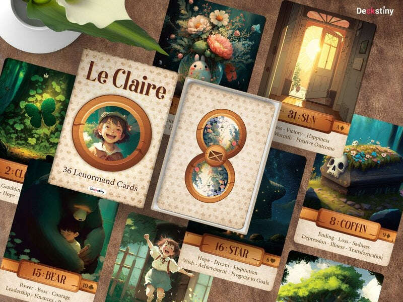 Le Claire Lenormand Deck – Unique 36-Card Divination Set with Whimsical Ghibli-style Artwork, Compact 10.4 x 7.3 cm