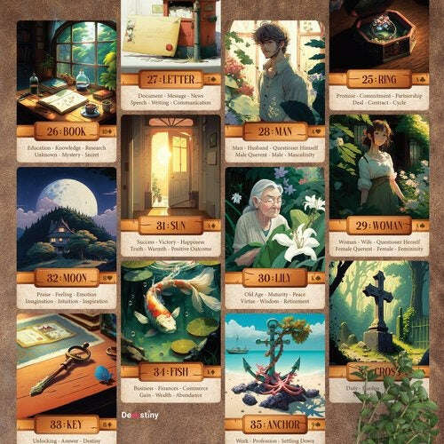 Le Claire Lenormand Deck – Unique 36-Card Divination Set with Whimsical Ghibli-style Artwork, Compact 10.4 x 7.3 cm