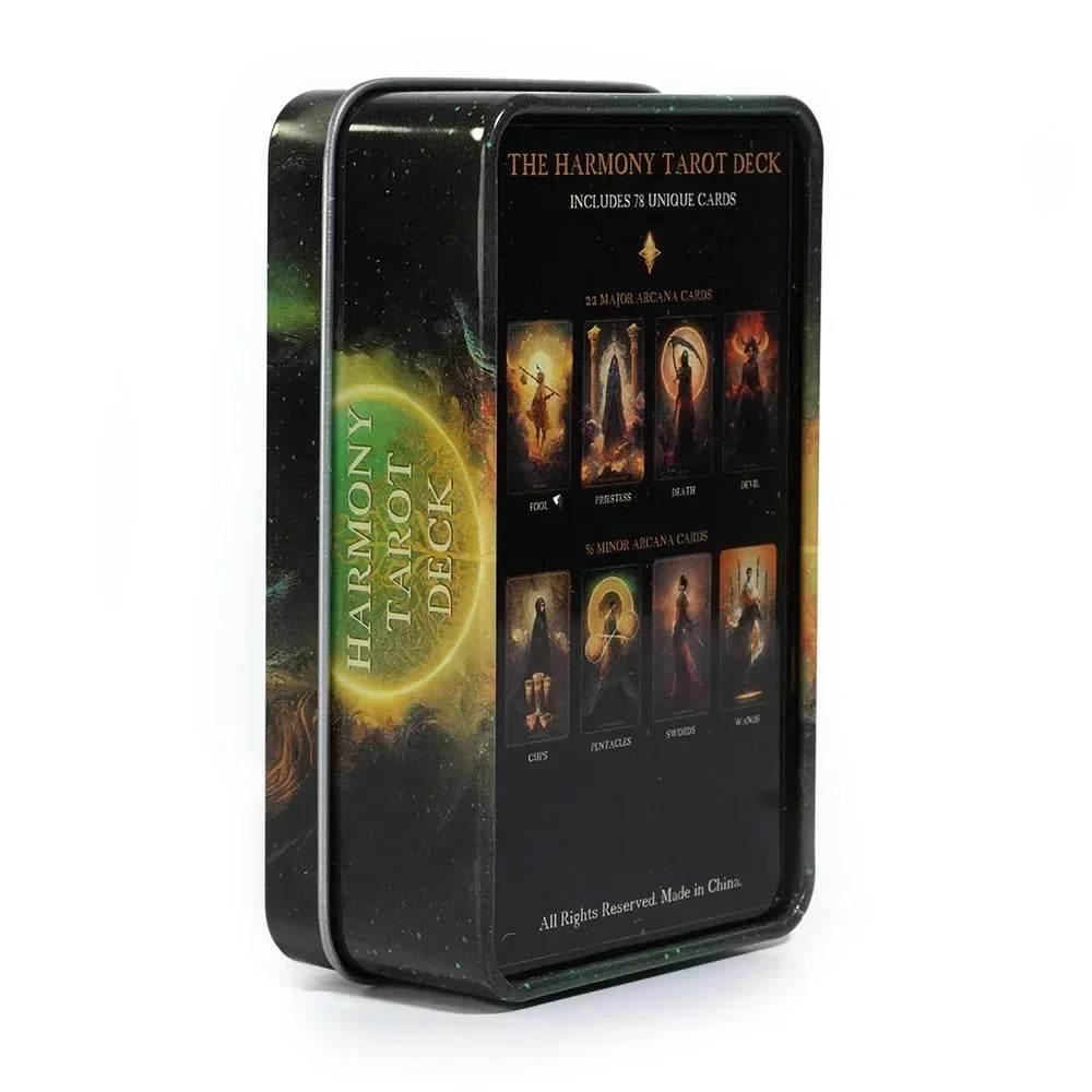 The Harmony Tarot Deck - 78 Gold-Edged Cards in Protective Metal Tin Case, Premium High-Frequency Art Stock Classic Divination Matrix, Portable Self-Care Mindfulness Esoteric Talisman Gift