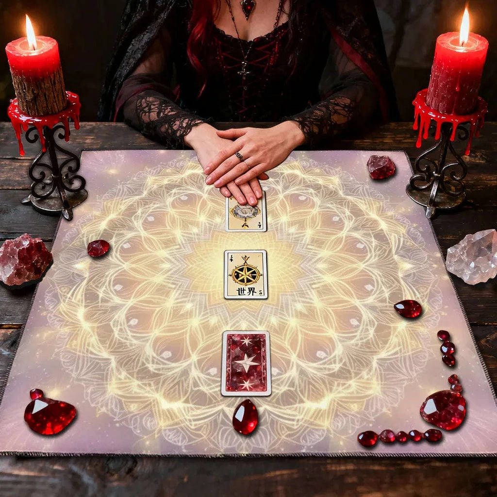 🌸Life Flower Decorated Tarot Tablecloth﻿ | Altar Astrology Ritual Cloth – Perfect Gift for Tarot Enthusiasts | Durable Polyester Tablecloth