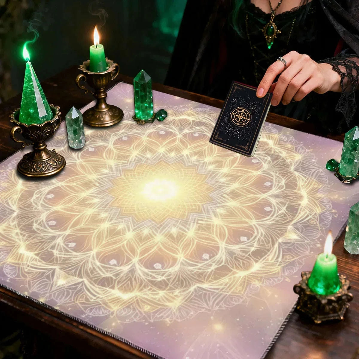 🌸Life Flower Decorated Tarot Tablecloth﻿ | Altar Astrology Ritual Cloth – Perfect Gift for Tarot Enthusiasts | Durable Polyester Tablecloth