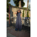 Long Fishbone Print Wrap Coat - Women's Classic Shirt Collar - Available in Sizes M & XL กรม
