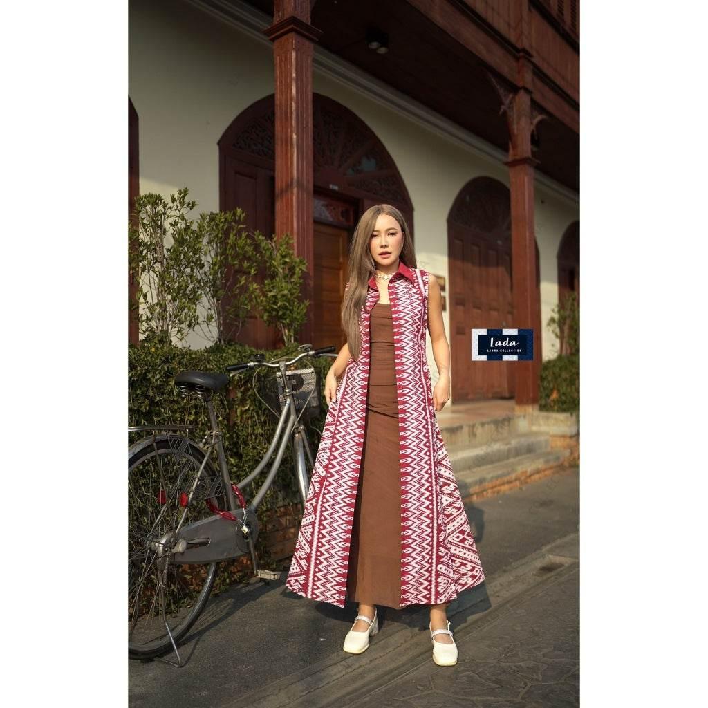 Long Sleeveless Wrap Coat with Lisa Print in Premium Cotton – Oversized Kimono Style for Women in 4 Colors