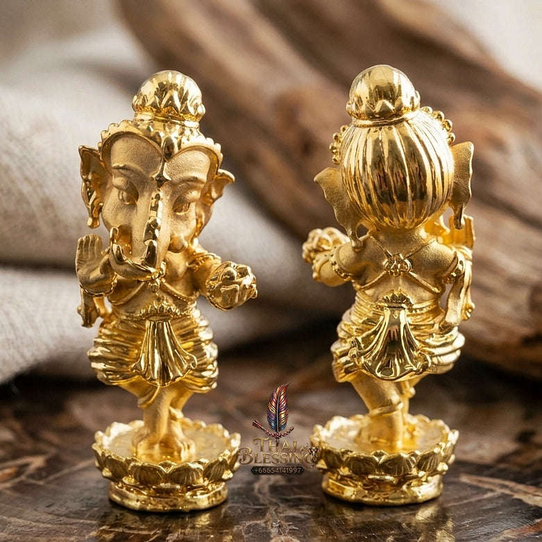 Lord Ganesha Pendant Thai Amulet Protection talisman good luck charm spiritual jewelry Sacred Dancing Ganesha Cosmic Performance & Gold-Plated Samrit Bronze Thai Blessing Co By RURUECHA