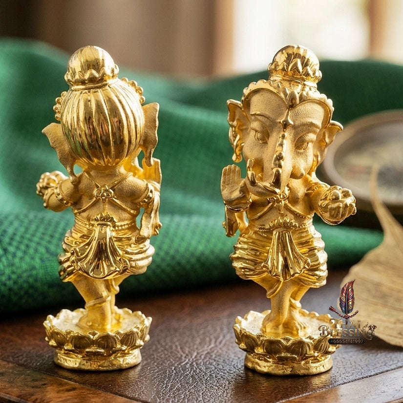 Lord Ganesha Pendant Thai Amulet Protection talisman good luck charm spiritual jewelry Sacred Dancing Ganesha Cosmic Performance & Gold-Plated Samrit Bronze Thai Blessing Co By RURUECHA