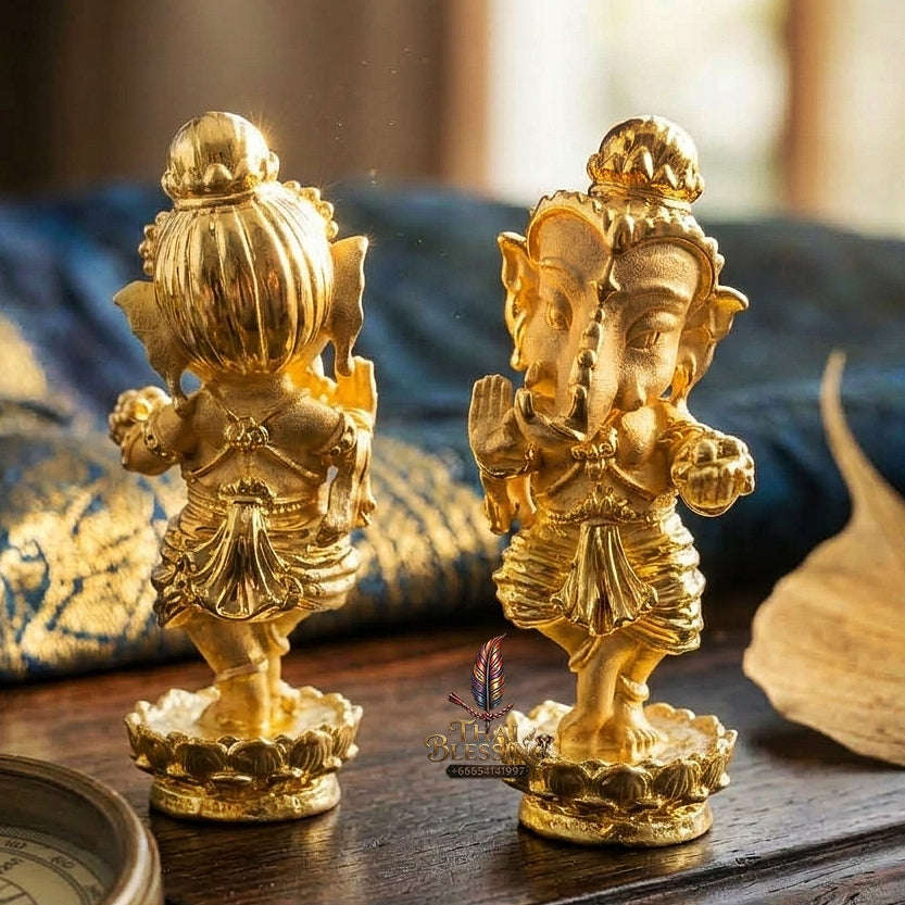 Lord Ganesha Pendant Thai Amulet Protection talisman good luck charm spiritual jewelry Sacred Dancing Ganesha Cosmic Performance & Gold-Plated Samrit Bronze Thai Blessing Co By RURUECHA