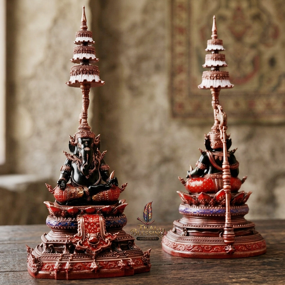 Authentic Sacred Thai Contemporary Fine Art Nawa Loha Statue "Ganesha Subhamangala" (8 cm High Desktop & Altar Size)
