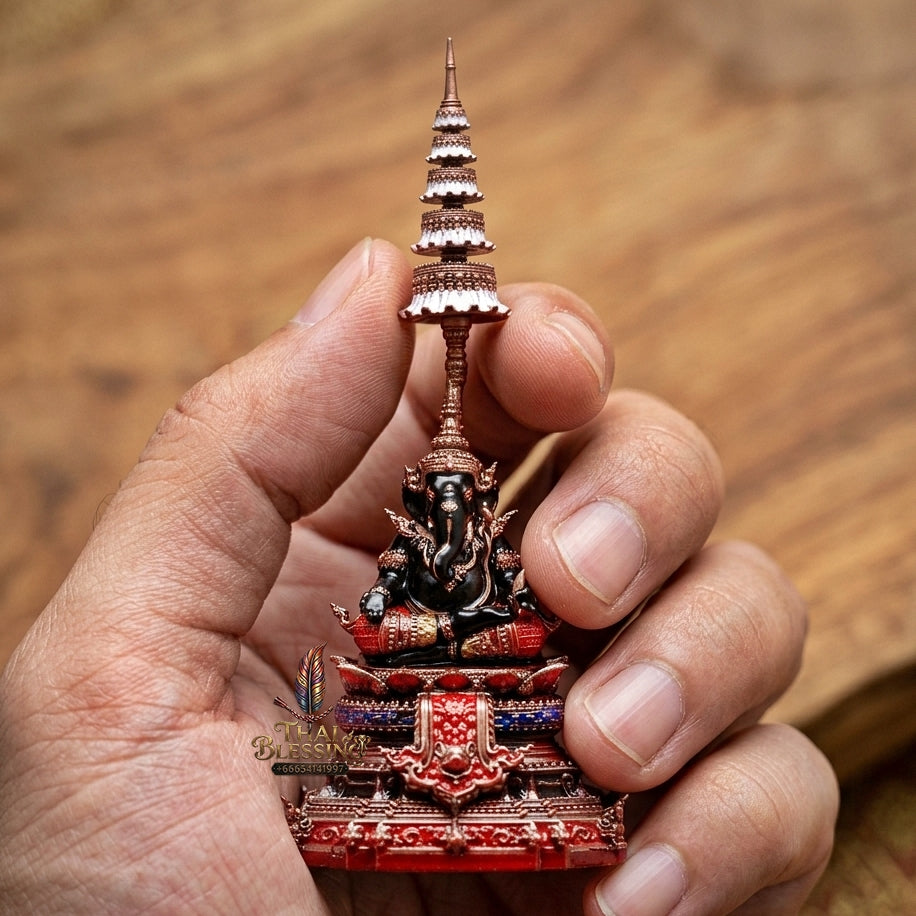 Authentic Sacred Thai Contemporary Fine Art Nawa Loha Statue "Ganesha Subhamangala" (8 cm High Desktop & Altar Size)