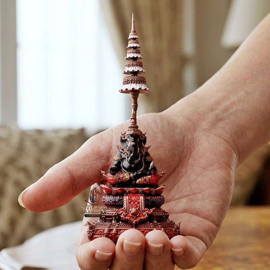 Authentic Sacred Thai Contemporary Fine Art Nawa Loha Statue "Ganesha Subhamangala" (8 cm High Desktop & Altar Size)
