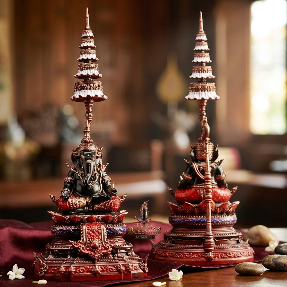 Authentic Sacred Thai Contemporary Fine Art Nawa Loha Statue "Ganesha Subhamangala" (8 cm High Desktop & Altar Size)