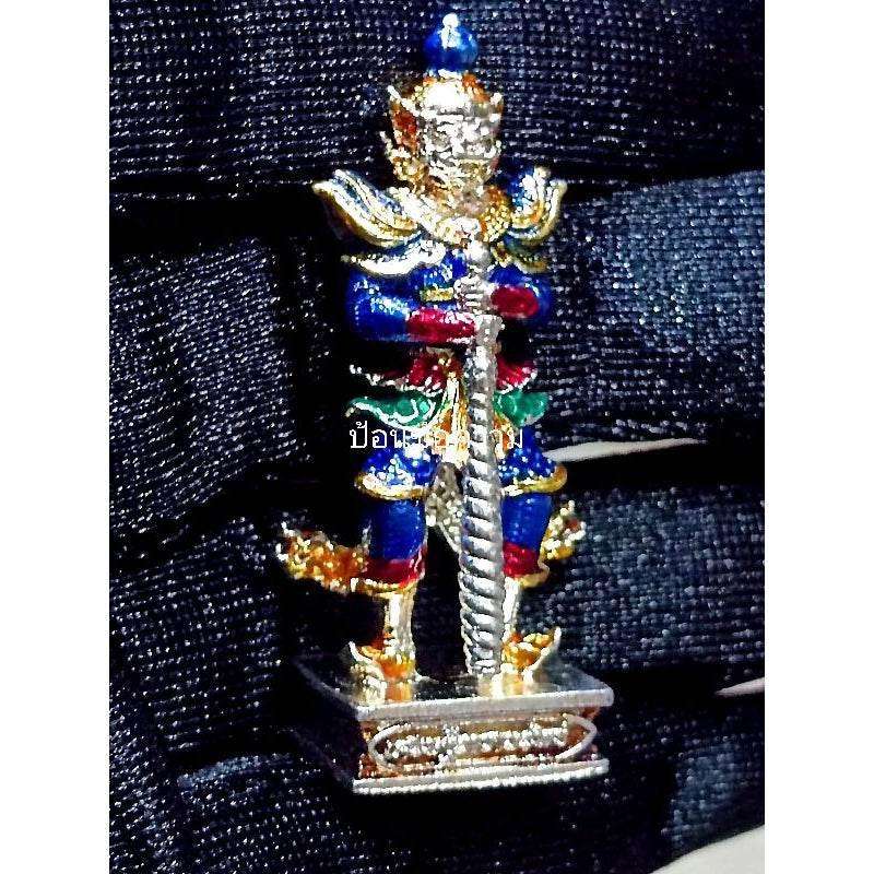 Lord of Wealth Figurine - Tao Wessuwan Racha Sap by Luang Pu Kun in Silver-Enamel Bronze 4.5 cm