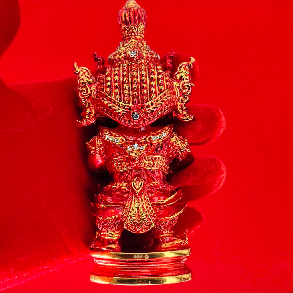 Lord Vesuvanna lucky charm figurine in red with intricate details and ornate decorations for good fortune
