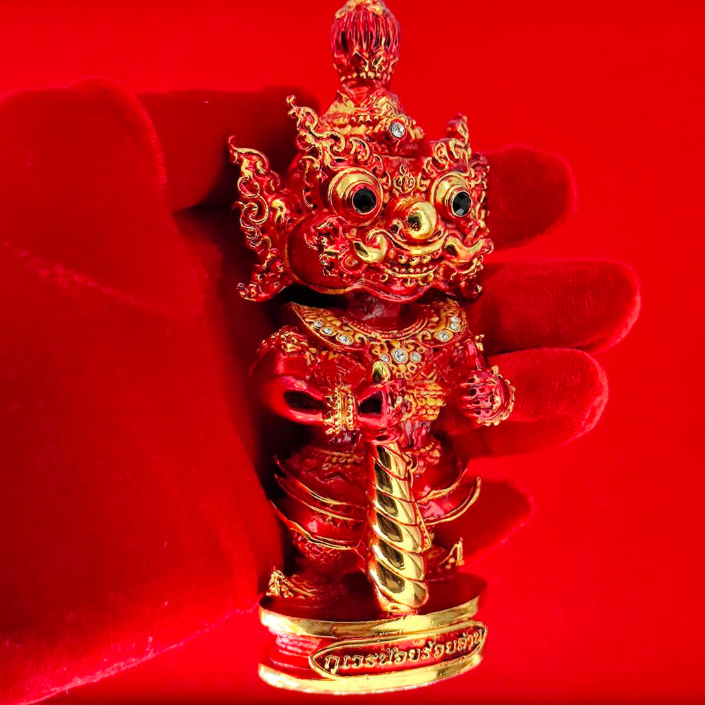 Lord Vesuvanna lucky charm figurine in red with detailed design for home decor and spiritual blessings