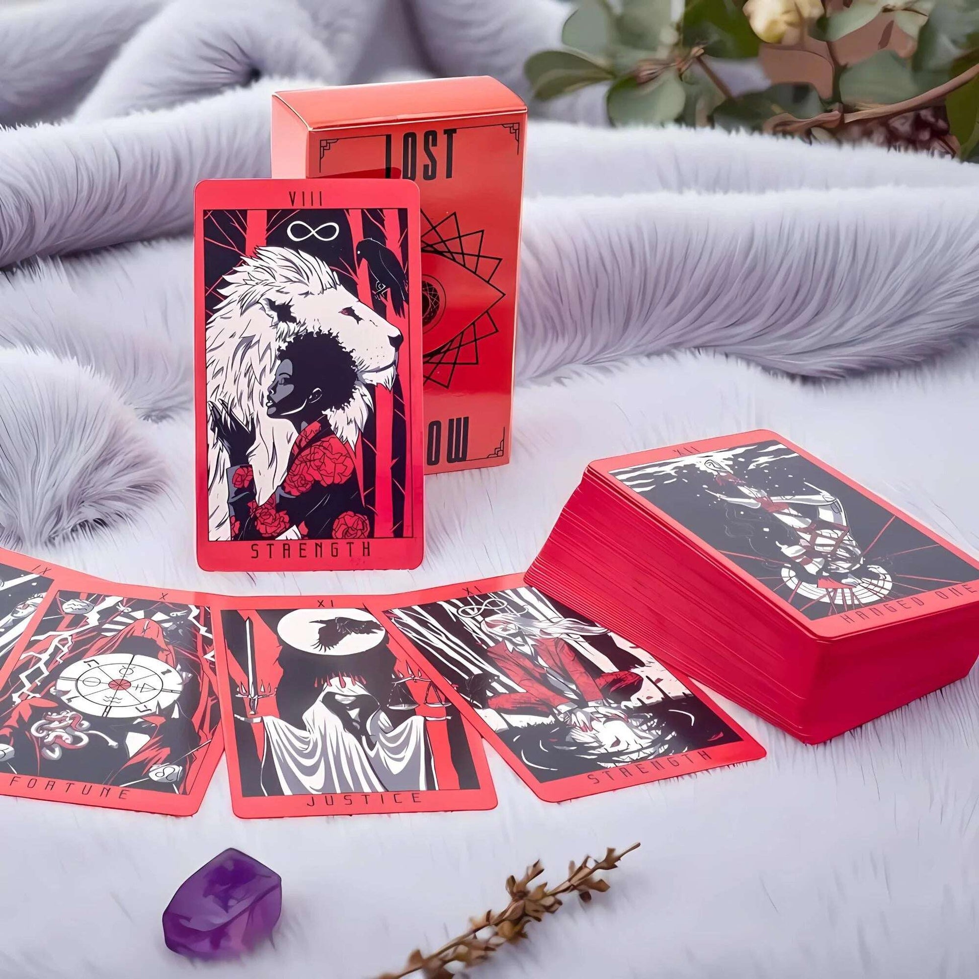 Lost Hollow Tarot Deck 10.3 x 6 cm – Beginner-Friendly with Guidebook & Red Gilded Edges