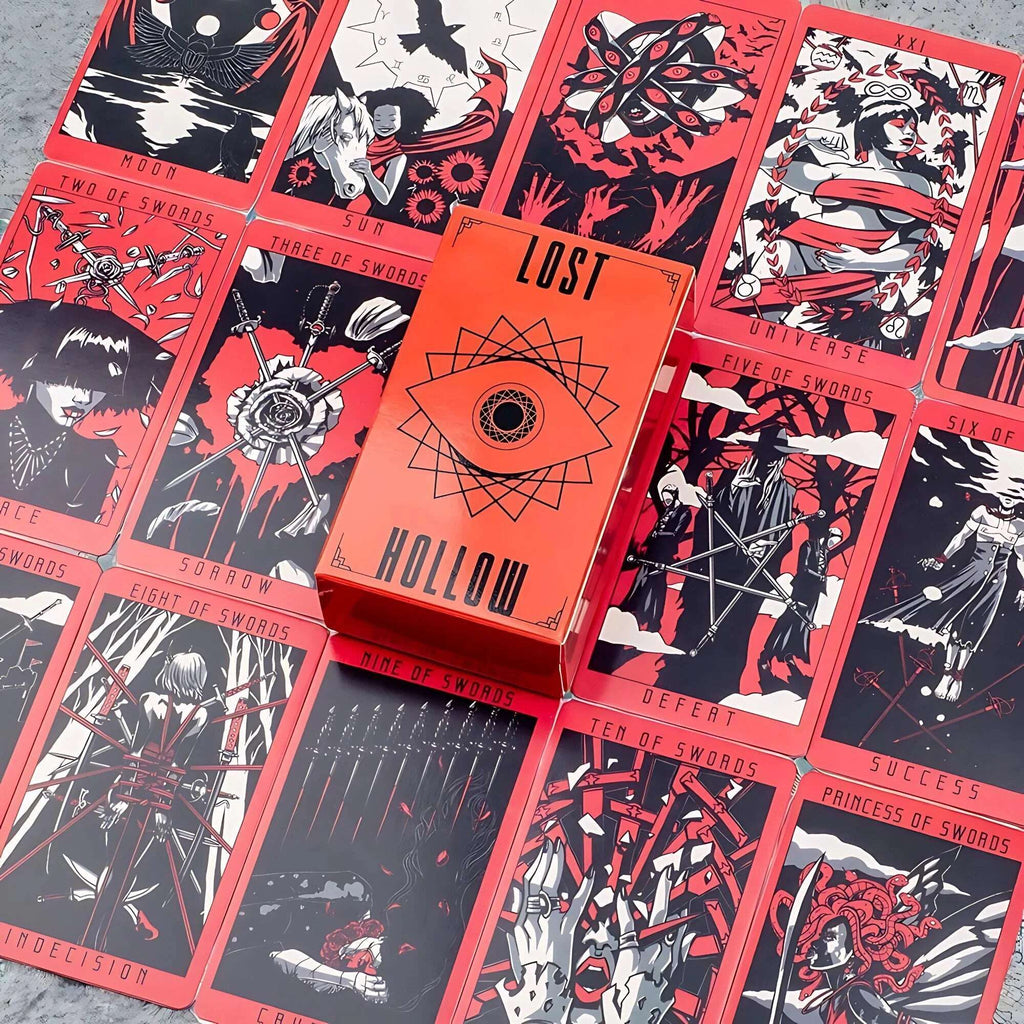 Lost Hollow Tarot Deck 10.3 x 6 cm – Beginner-Friendly with Guidebook & Red Gilded Edges