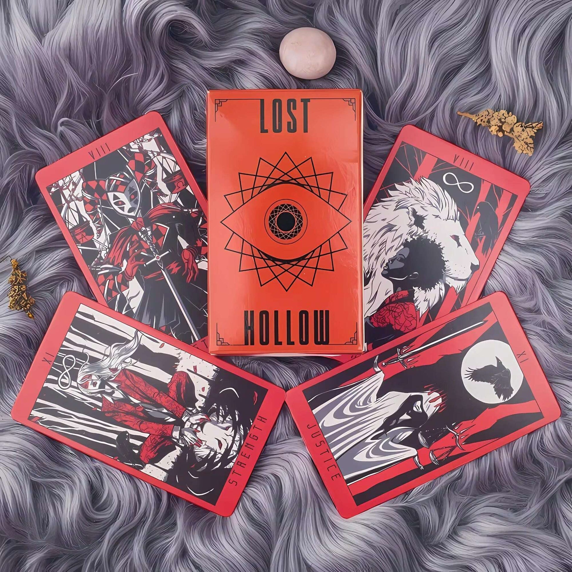 Lost Hollow Tarot Deck 10.3 x 6 cm – Beginner-Friendly with Guidebook & Red Gilded Edges