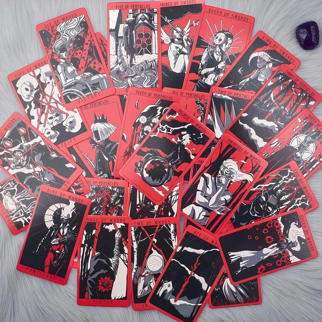 Lost Hollow Tarot Deck 10.3 x 6 cm – Beginner-Friendly with Guidebook & Red Gilded Edges