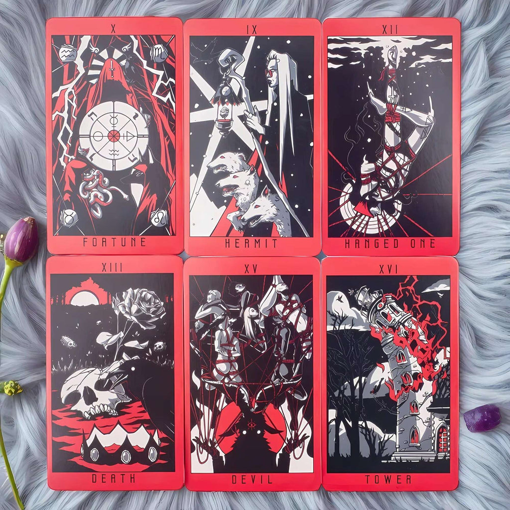 Lost Hollow Tarot Deck 10.3 x 6 cm – Beginner-Friendly with Guidebook & Red Gilded Edges