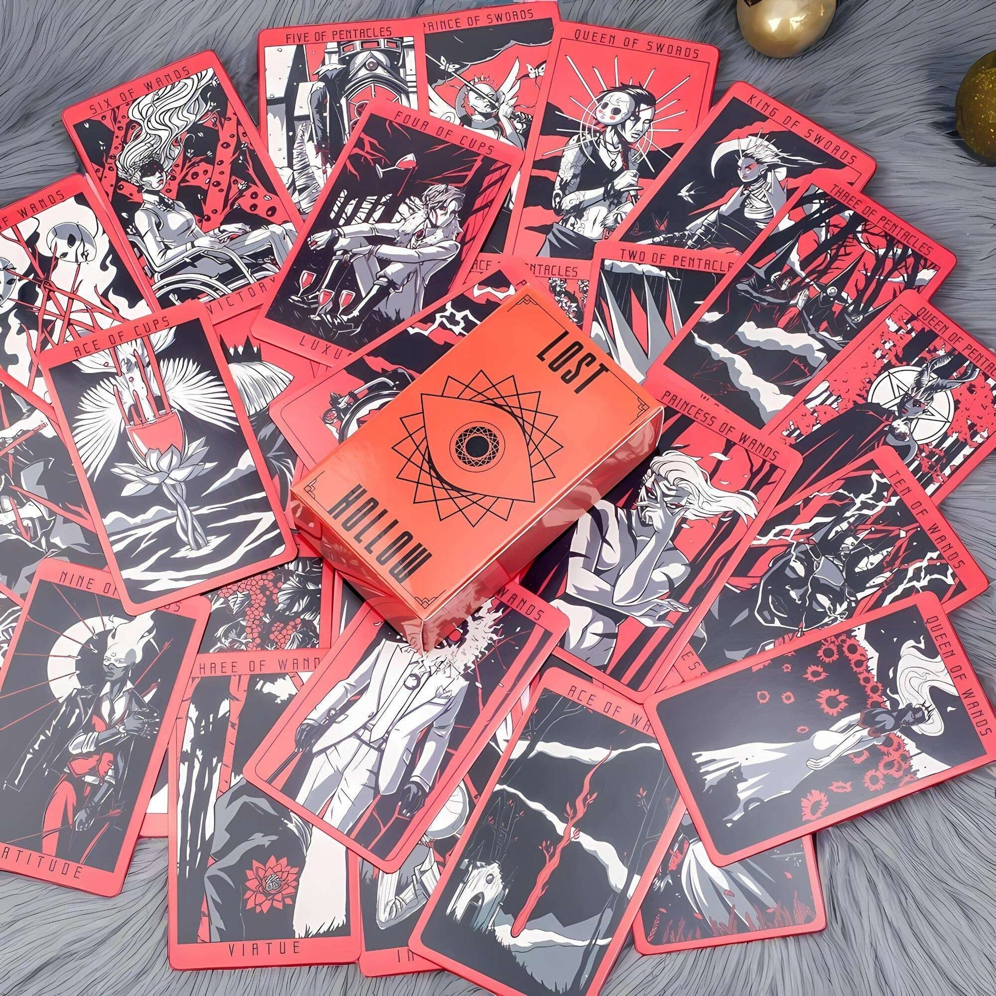 Lost Hollow Tarot Deck 10.3 x 6 cm – Beginner-Friendly with Guidebook & Red Gilded Edges