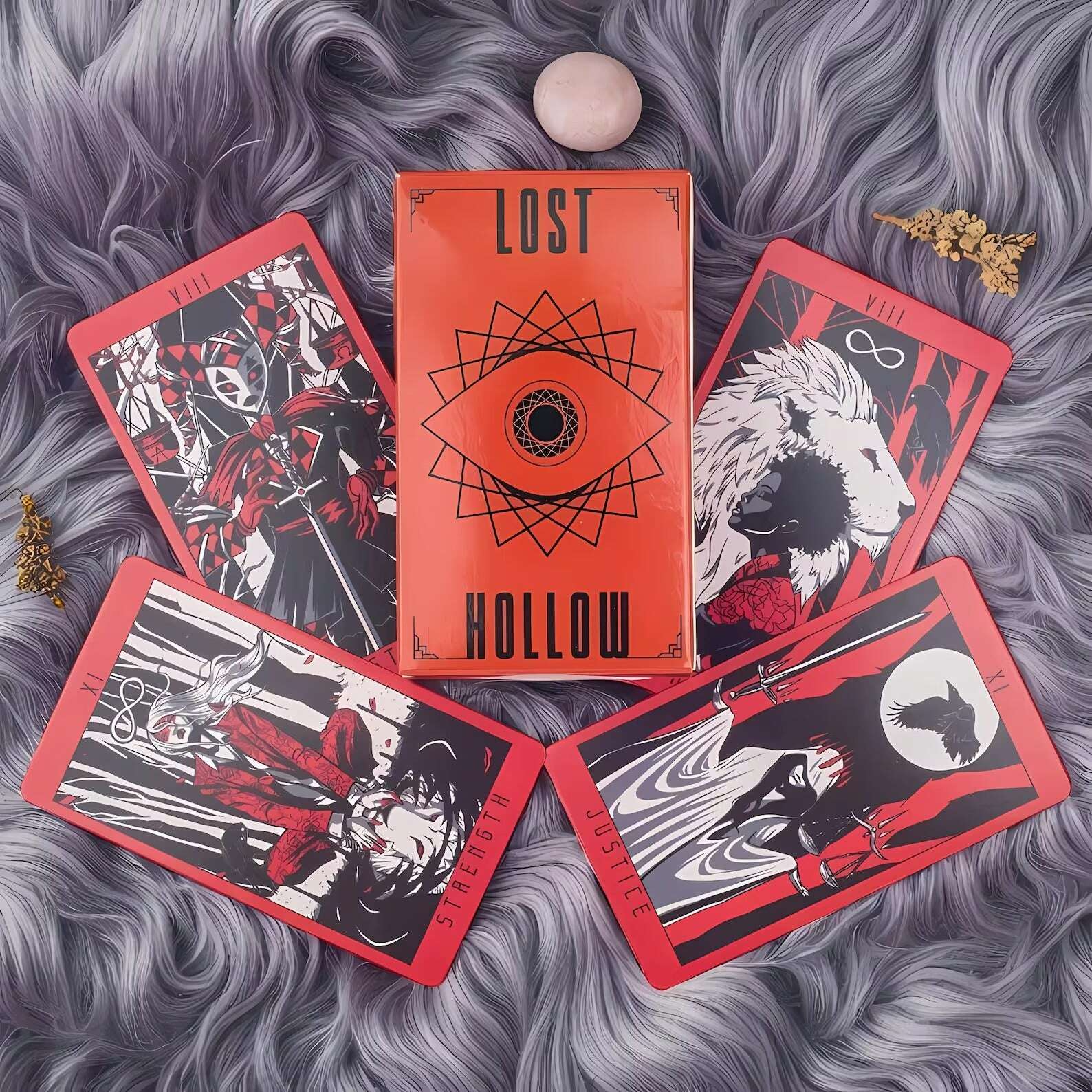 Lost Hollow Tarot Deck 10.3 x 6 cm – Beginner-Friendly with Guidebook & Red Gilded Edges