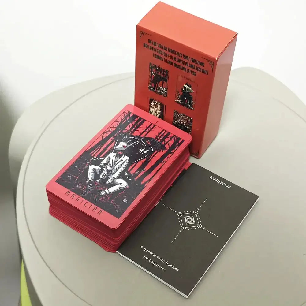 Lost Hollow Tarot Deck – 78 Pcs + 2 Extras | Compact 10.3 x 6 cm | Red Gilded Edges | Beginner-Friendly Guidebook Included