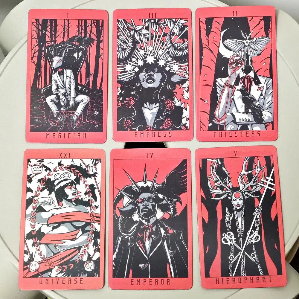 Lost Hollow Tarot Deck – 78 Pcs + 2 Extras | Compact 10.3 x 6 cm | Red Gilded Edges | Beginner-Friendly Guidebook Included