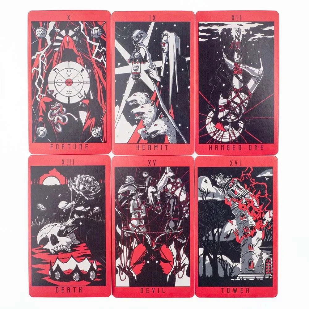 Lost Hollow Tarot Deck - 80 Cards with Guidebook, Red Gilded Edges for Fate Divination and Fortune-Telling