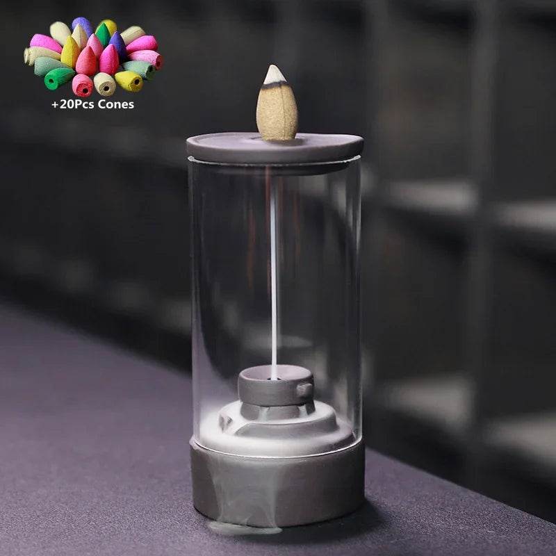 Zen Aromatherapy Incense Burner - Elegant Glass Design for a Serene Thai Experience AP89 With 20cones