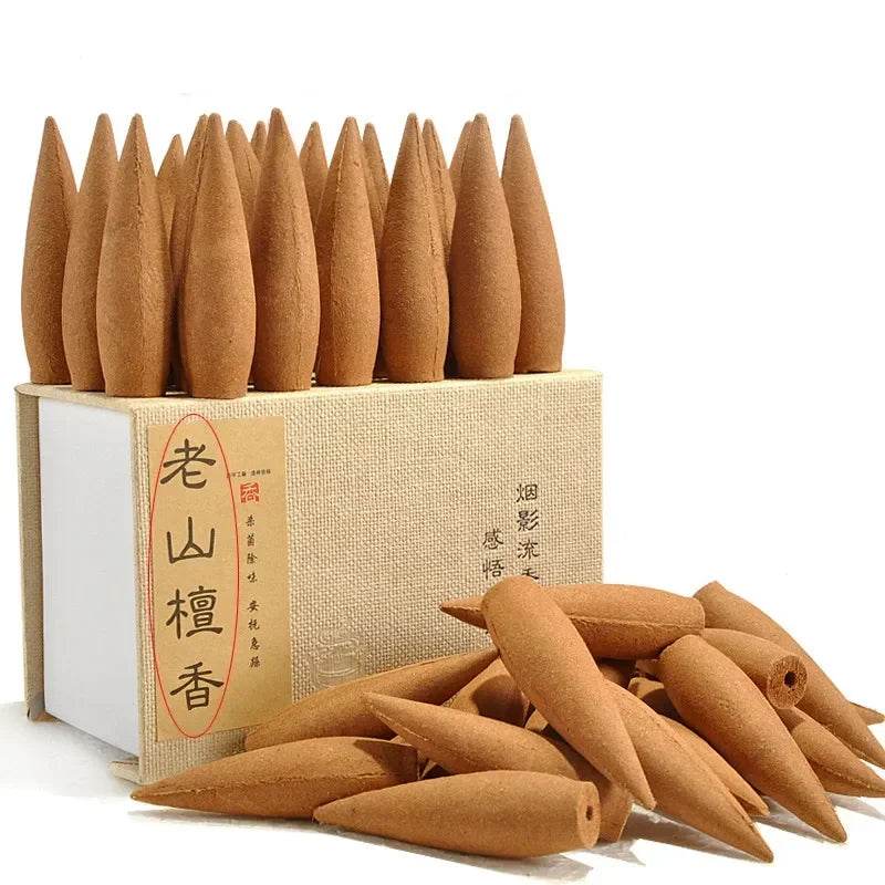 Thai Blessing Co sandalwood backflow incense cones natural brown cone set with linen storage box