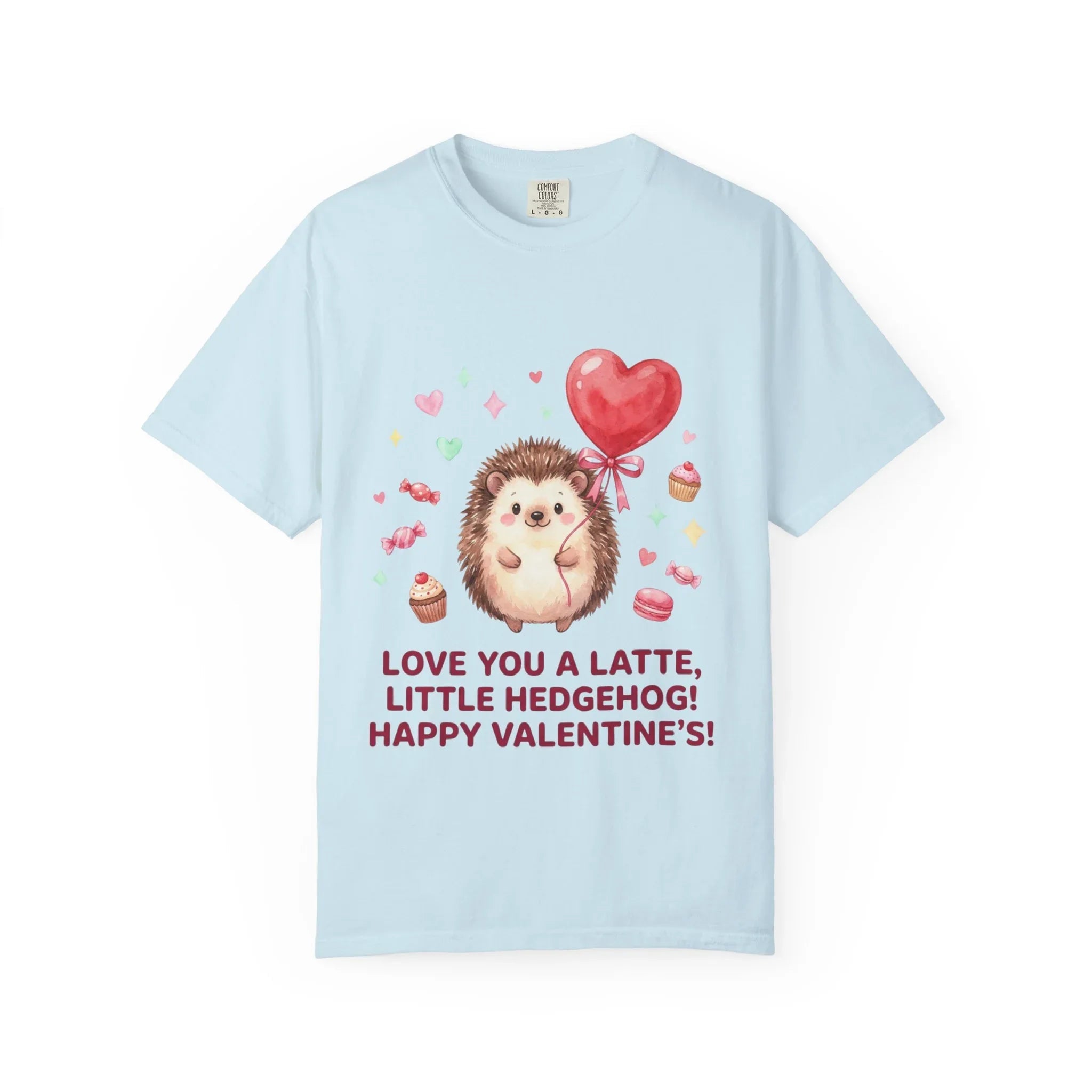 Love You A Latte Hedgehog T Shirt Cute Watercolor Heart Balloon Valentine Cozy Vintage Aesthetic Gift Animal Lovers Soft Cotton Romantic Tee Chambray