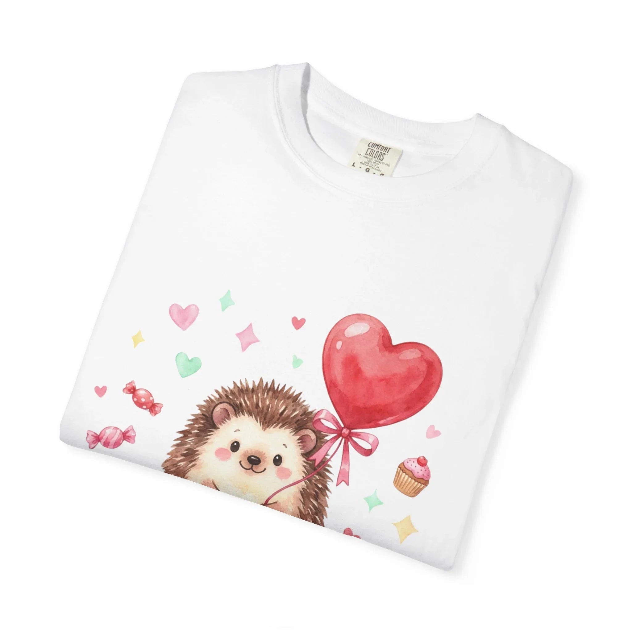 Love You A Latte Hedgehog T Shirt Cute Watercolor Heart Balloon Valentine Cozy Vintage Aesthetic Gift Animal Lovers Soft Cotton Romantic Tee