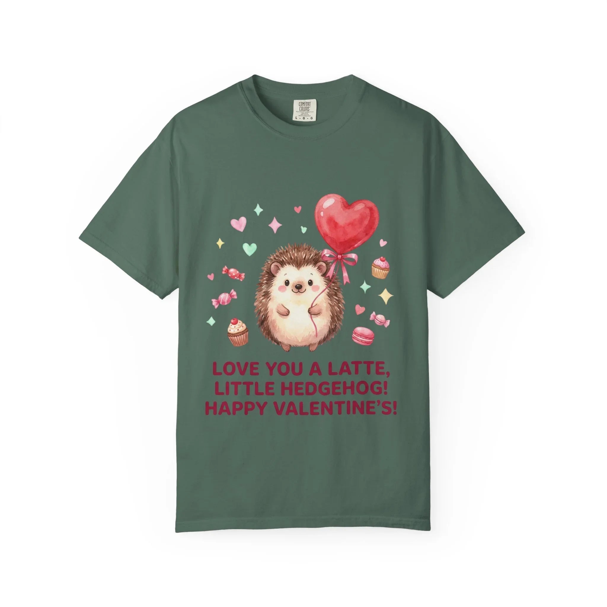 Love You A Latte Hedgehog T Shirt Cute Watercolor Heart Balloon Valentine Cozy Vintage Aesthetic Gift Animal Lovers Soft Cotton Romantic Tee Blue Spruce
