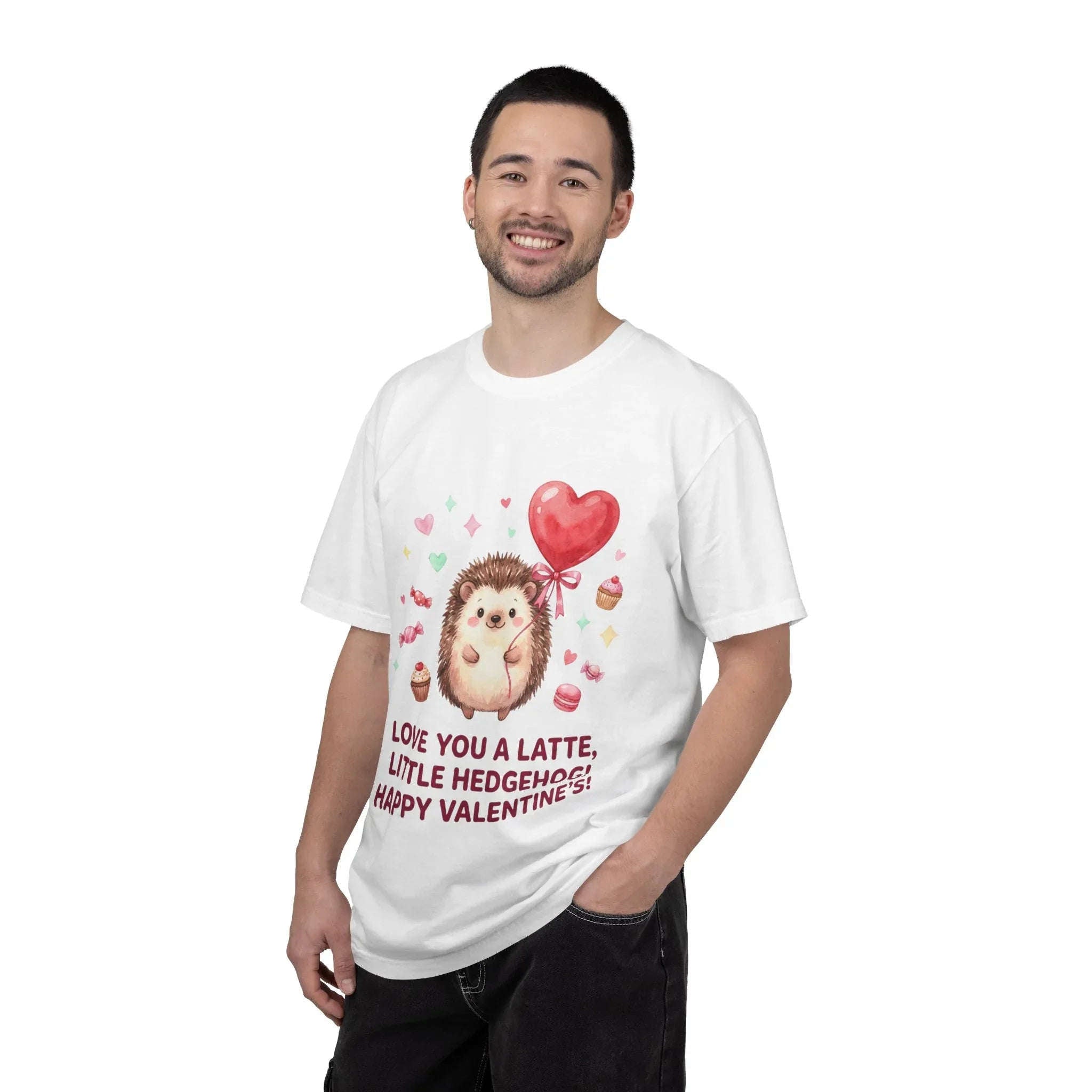 Love You A Latte Hedgehog T Shirt Cute Watercolor Heart Balloon Valentine Cozy Vintage Aesthetic Gift Animal Lovers Soft Cotton Romantic Tee