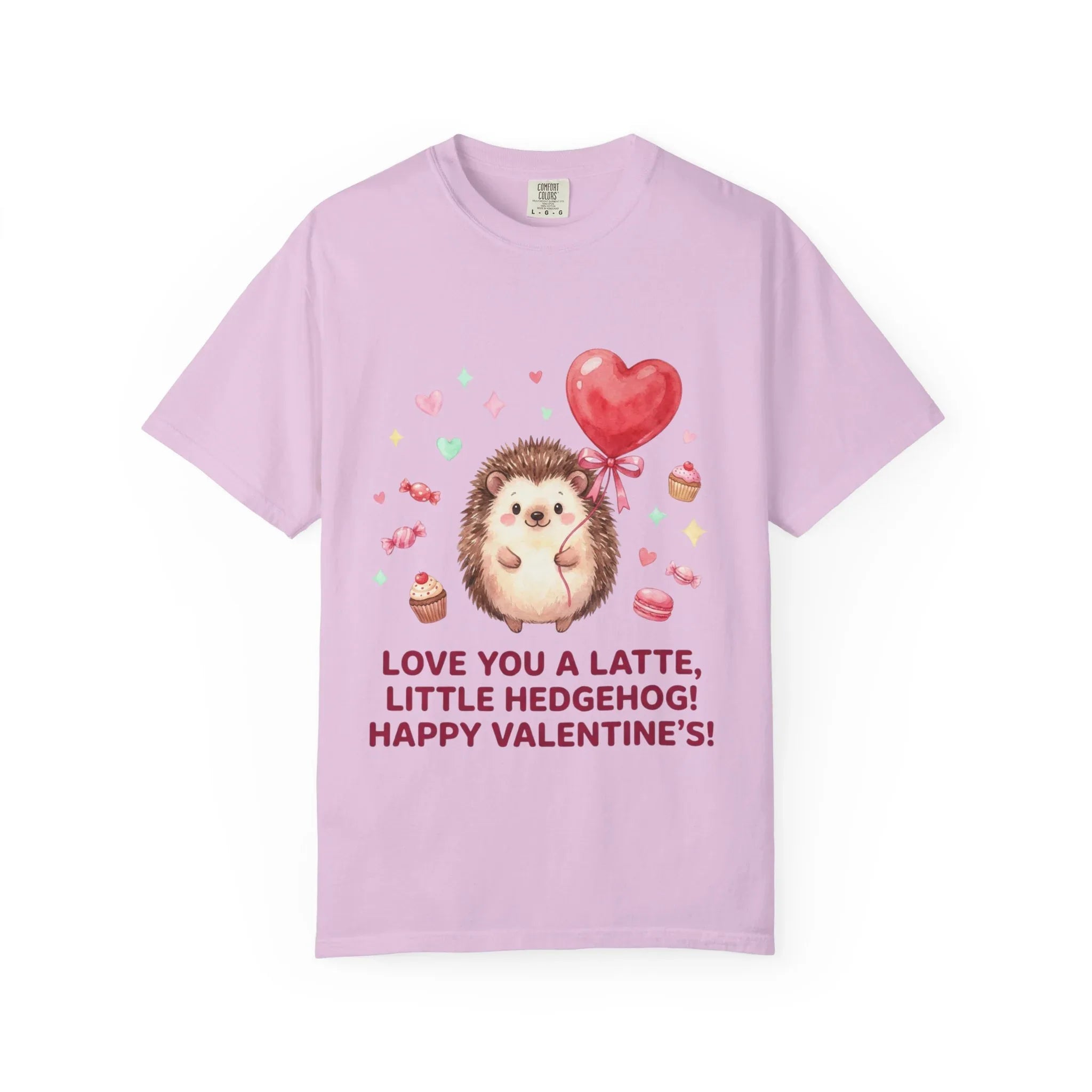 Love You A Latte Hedgehog T Shirt Cute Watercolor Heart Balloon Valentine Cozy Vintage Aesthetic Gift Animal Lovers Soft Cotton Romantic Tee Orchid
