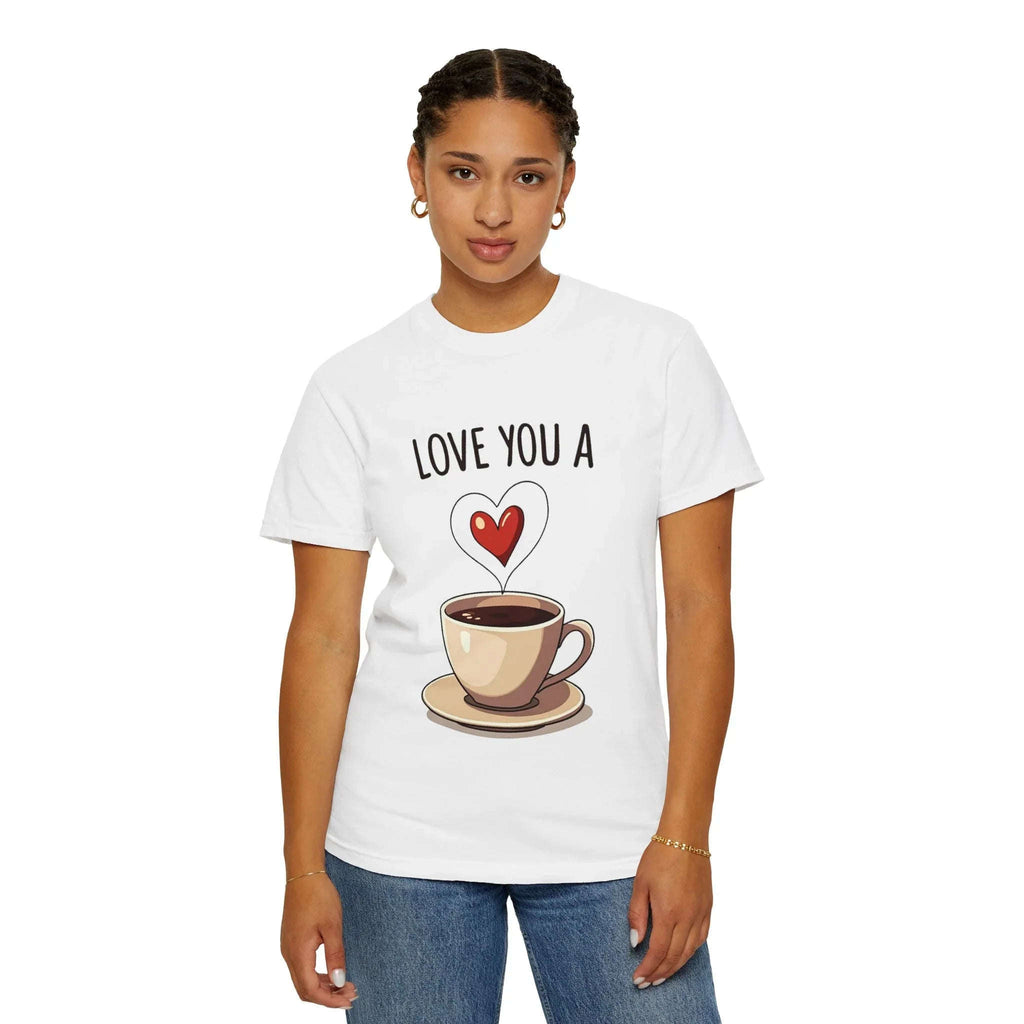 Love You a Latte Shirt, Coffee Cup Heart Steam T-Shirt, Cute Coffee Lover Tee, Cafe Date Graphic, Barista Gift, Valentine