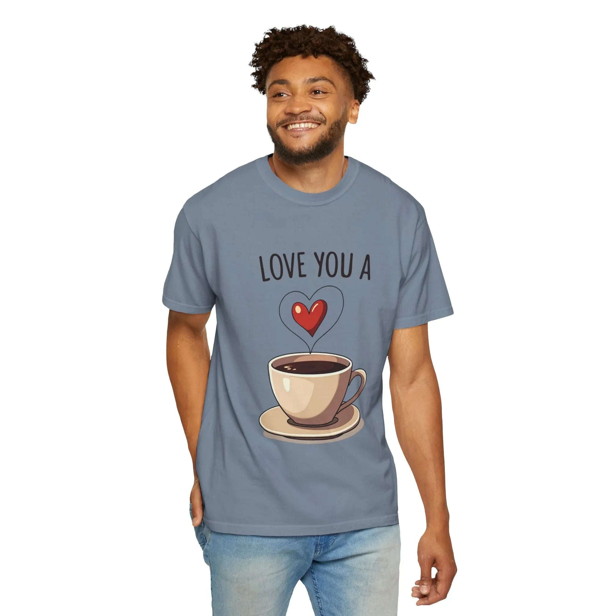 Love You a Latte Shirt, Coffee Cup Heart Steam T-Shirt, Cute Coffee Lover Tee, Cafe Date Graphic, Barista Gift, Valentine