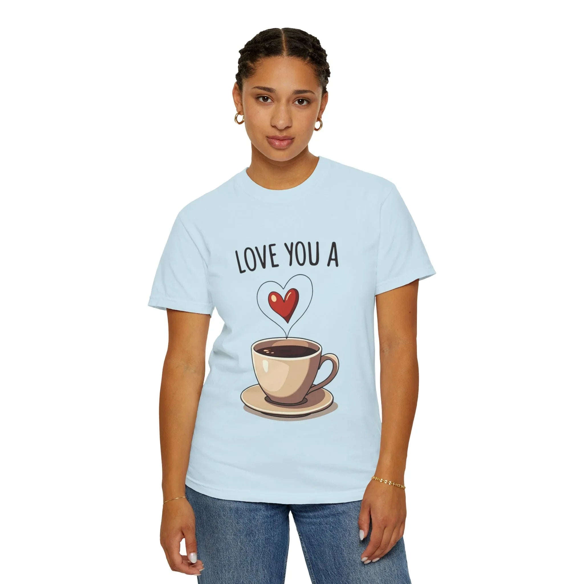 Love You a Latte Shirt, Coffee Cup Heart Steam T-Shirt, Cute Coffee Lover Tee, Cafe Date Graphic, Barista Gift, Valentine