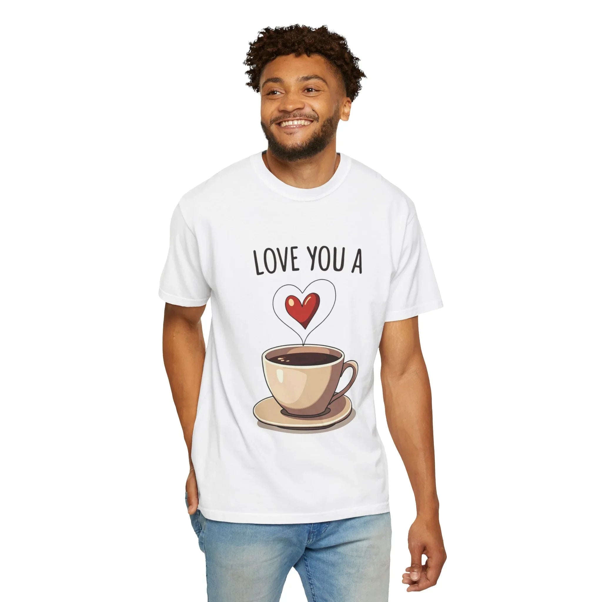 Love You a Latte Shirt, Coffee Cup Heart Steam T-Shirt, Cute Coffee Lover Tee, Cafe Date Graphic, Barista Gift, Valentine