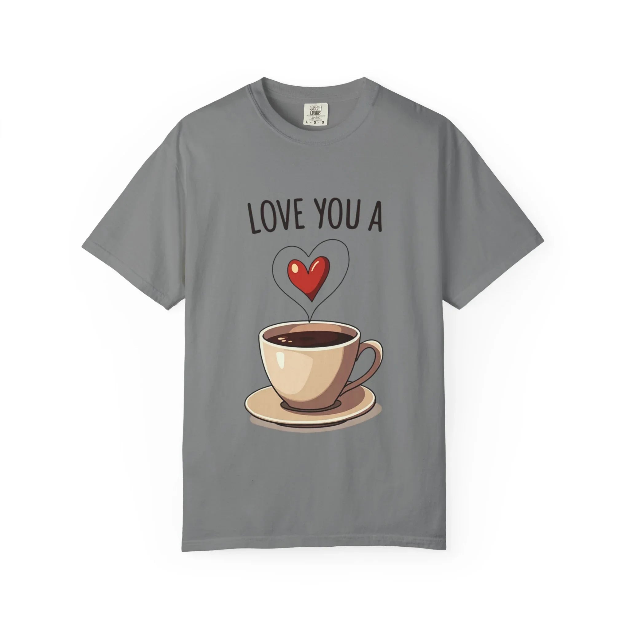 Love You a Latte Shirt, Coffee Cup Heart Steam T-Shirt, Cute Coffee Lover Tee, Cafe Date Graphic, Barista Gift, Valentine Grey
