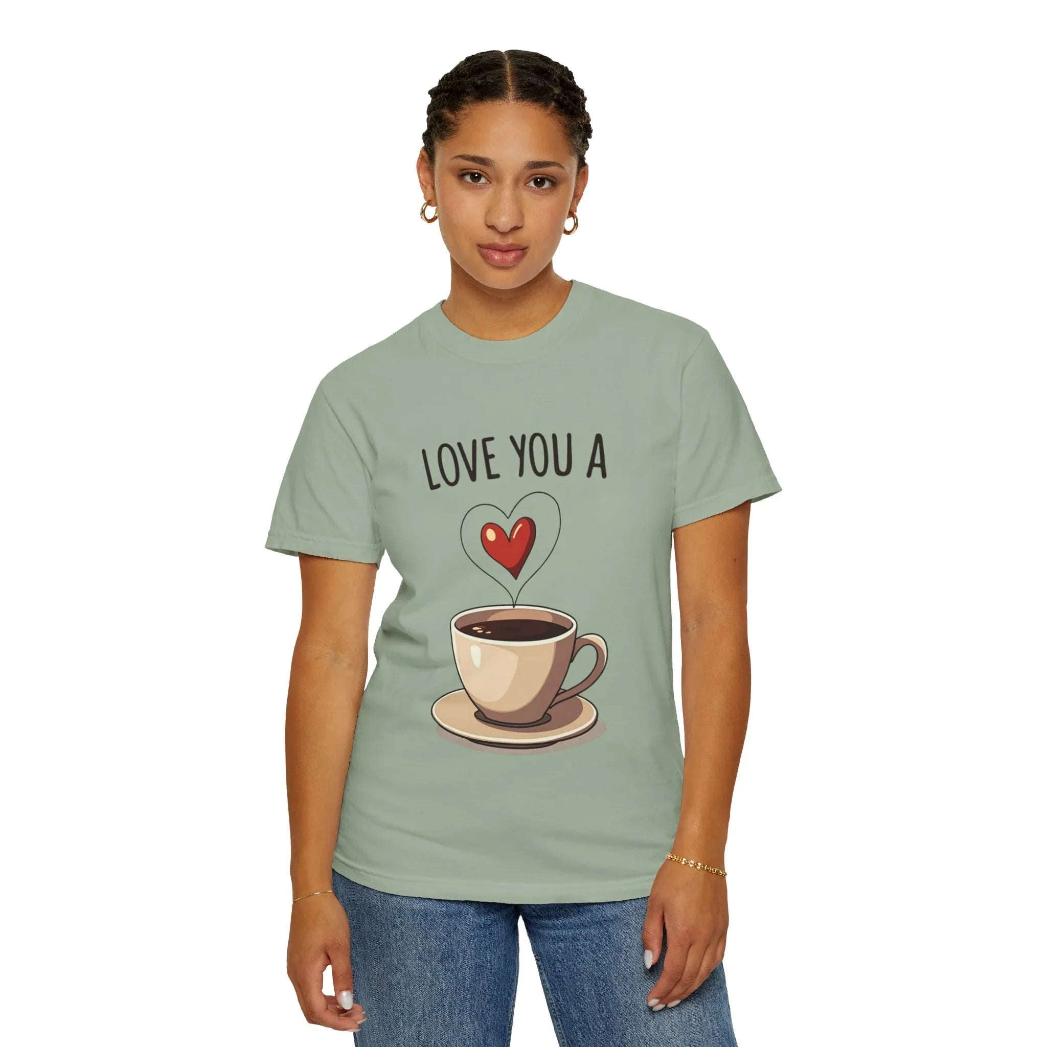 Love You a Latte Shirt, Coffee Cup Heart Steam T-Shirt, Cute Coffee Lover Tee, Cafe Date Graphic, Barista Gift, Valentine