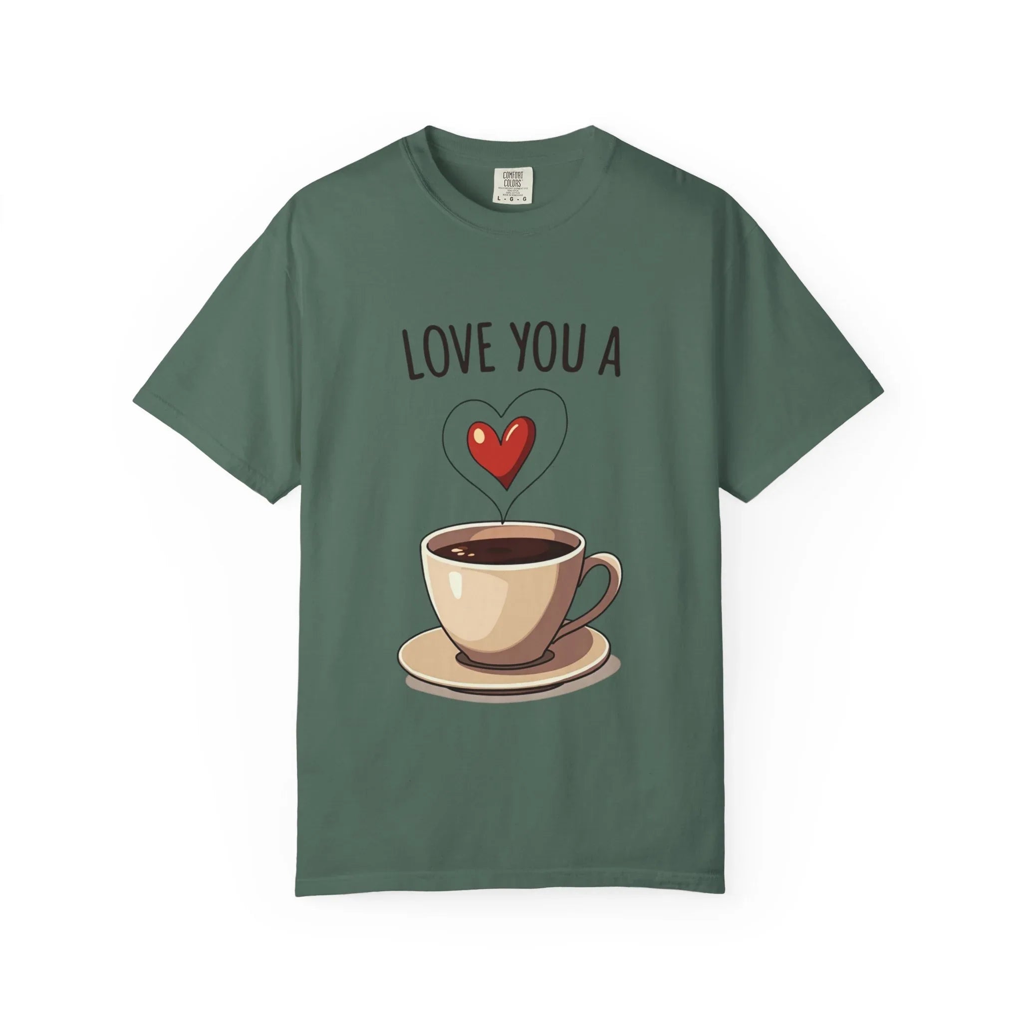 Love You a Latte Shirt, Coffee Cup Heart Steam T-Shirt, Cute Coffee Lover Tee, Cafe Date Graphic, Barista Gift, Valentine Blue Spruce